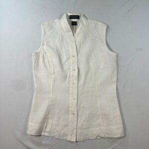 Brooks Brothers Womens White Irish Linen Sleeveless Button Down Top Size 6